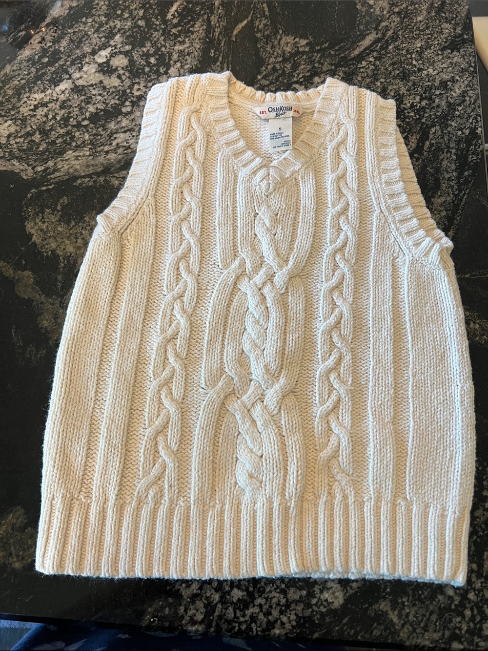 OshKosh B'gosh Cream Cable Knit V-Neck Sweater Vest